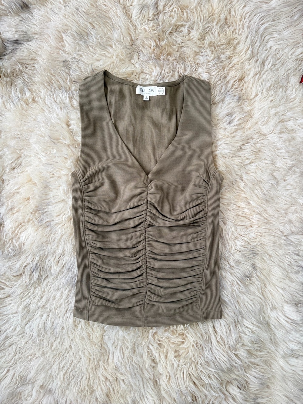 Nation LTD Tara Ruched V-Neck Tank in Capers